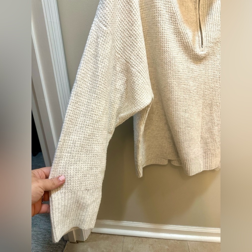 Aerie CozyUp Waffle Quarter Zip Sweater in Heather Gray Size XXL - Picture 6 of 11